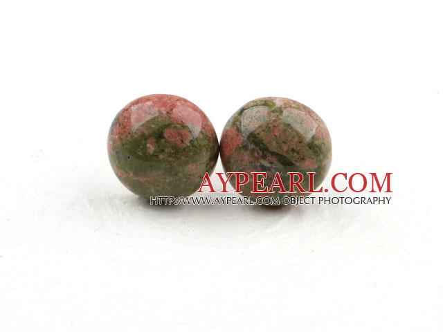 Classic and Simple Design Round Green Piebald Stone Studs ( Metal Needle )