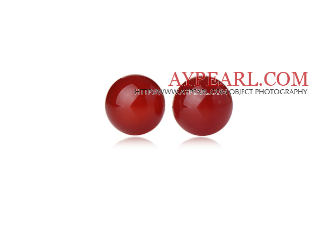 Classic and Simple Design Round Red Carnelian Studs ( Metal Needle )
