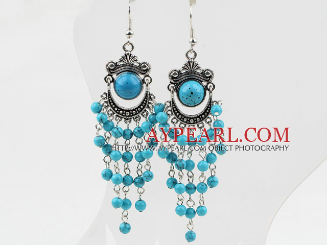 Dangle and Vintage Style Blue Turquoise Tassel Charm Earrings