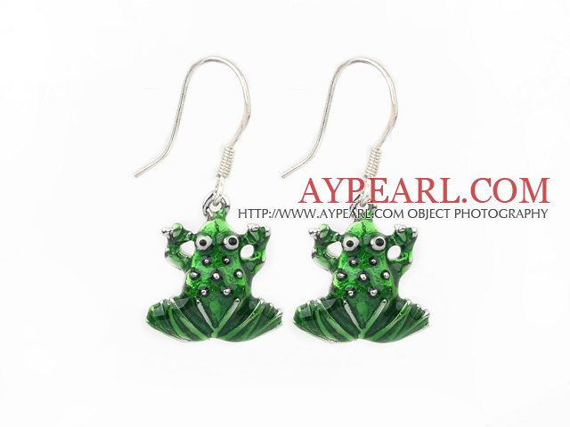 Lovely Green Frog Shape Colored Glaze Dangle Earrings With Fish Hook