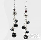 Wholesale Dangle Style Black Crystal and Black Agate Long Earrings