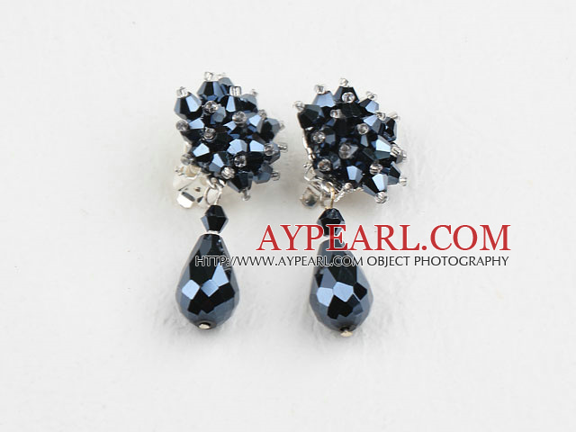 Elégant noir de style Boucles d'oreilles clip cristal