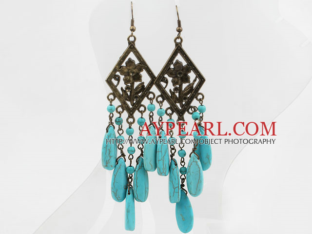 Vintage Style Long Drop Turquoise Earrings