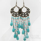 Vintage Style Drop Shape Turquoise and Rhinestone Spacer Earrings