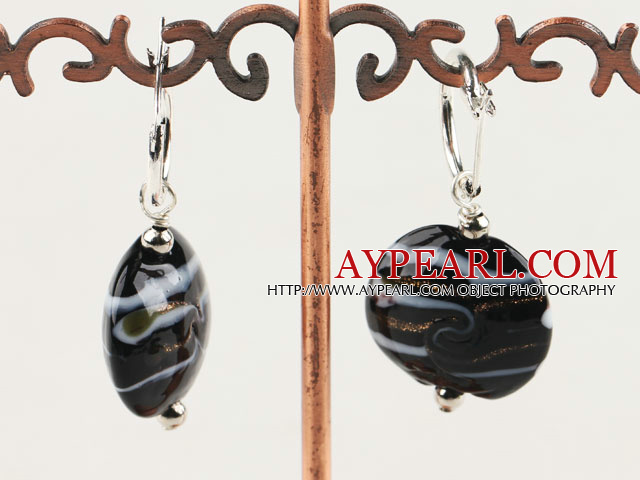 Lovely Simple Style Flat Round Black Colored Glaze Dangle Earings With Fish Hook