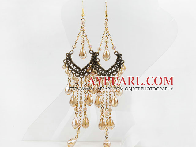 Vintage Style Champagne Color Crystal Tassel Lange Ohrringe