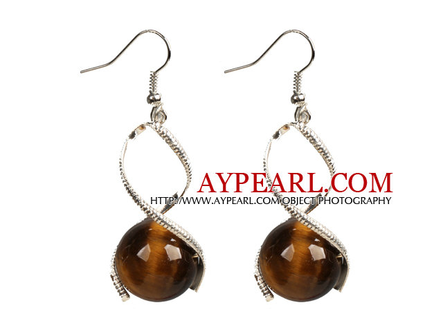 Fashion Design Tiger Eye Stone Beads Spiral Shape Dangle Earrings