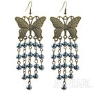 Vintage Style Schwarz Seashell Perlen Ohrringe mit Bronze Butterfly Zubehör