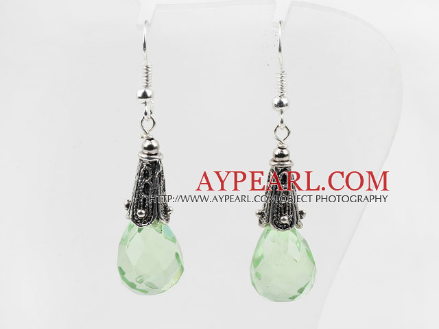 Classic Design Light Green Color Drop Shape Faceted Crystal Earrings