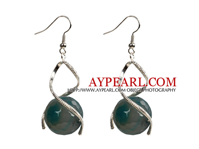 Fashion Design Faceted Blue Agate Beads Spiral Shape Dangle Earrings