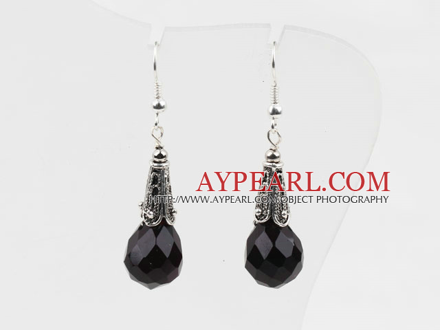 Classic Design Black Color Drop Shape Faceted Crystal Earrings