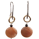 Trendy Einfache Oblate Sunstone baumeln Ohrringe mit goldenen Schleife