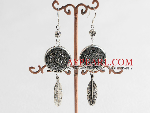 Lovely Caky And Leaf Shape Ccb Silver Like Engraved Charm Earrings