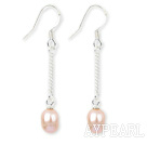 Classic Design Dangle Style Natural Pink Freshwater Pearl Bridal Earrings
