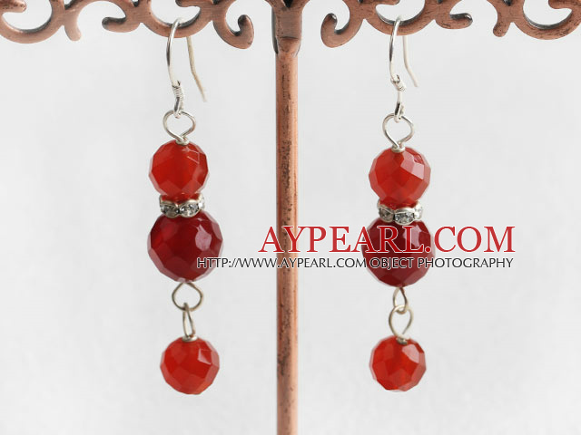 Lovely Faceted Red Agate Ball Dangle Earrings With Fish Hook