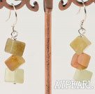 Classic Cubic Shape Three Color Jade Dangle Earrings With Fish Hook