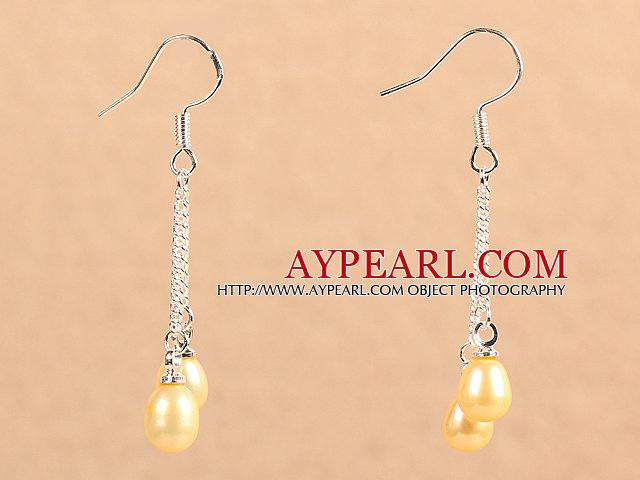 Enkelt Long stil Natur Champagne Color Freshwater Pearl Dangle øredobber