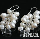 Fashion Loop Chain Style White Freshwater Pearl And Clear Crystal Cluster Earrings