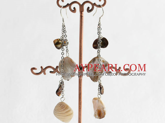 Fashion Long Style Blister Pearl And White Shall Loop Link Dangle Earrings 