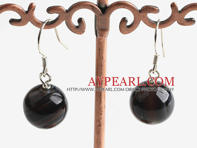 Lovely Round Skye Eye Shape Black Agate Dangle Earrings