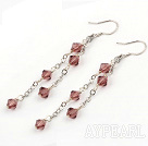 Lovely 6Mm Wine Red Manmade Crystal Loop Chain Dangle Earrings With Fish Hook