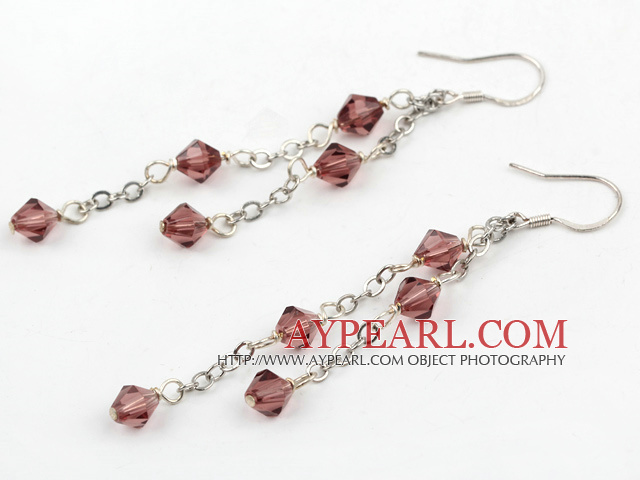 Lovely 6Mm Wine Red Manmade Crystal Loop Chain Dangle Earrings With Fish Hook