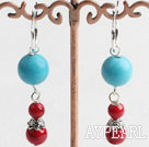 Lovely Short Style Blut Teardrop Turquoise Dangle Earrings With Fish Hook