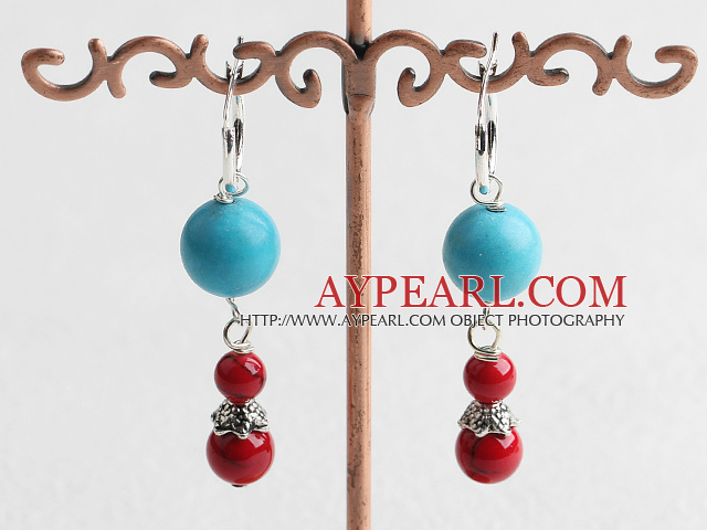 Lovely Short Style Blut Teardrop Turquoise Dangle Earrings With Fish Hook