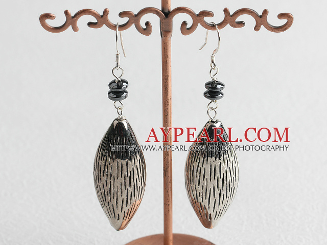 Lovely Nut Shape Ccb Silver Like Engraved Charm Earrings