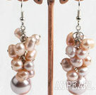 Fashion Freshwater Pearl And Purple Seashell Cluster Dangle Earrings With Fish Hook