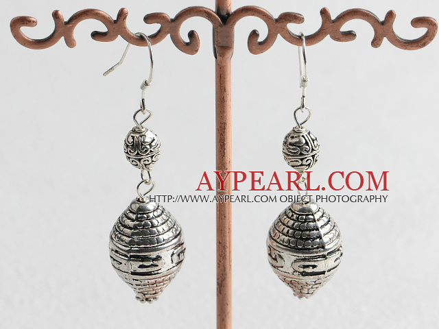 Lovely Turbinate Shape Ccb Silver Like Engraved Charm Earrings