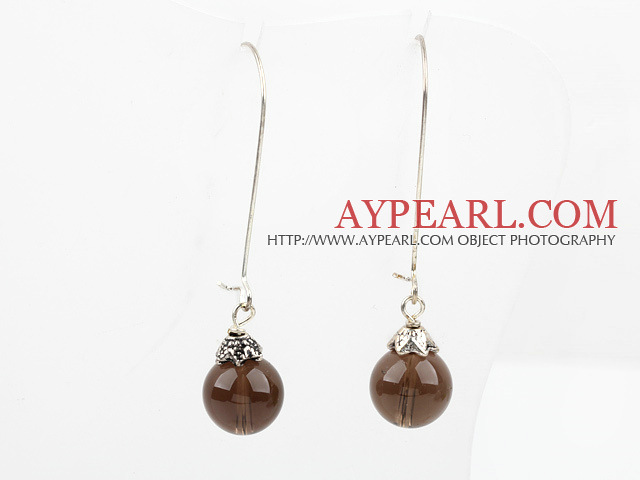 Elegant Simple Style Round Smoky Quartz Dangle Earrings With Hook Earwires