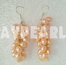 Natural Pink Fresh Water Cluster Pearl Earrings With Fish Hook