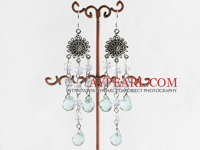 Vintage Blue Drop Shape Metal Charm Earrings With Fish Hook