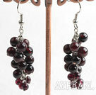 Beautiful Long Cluster Style Round Garnet Dangle Earrings With Fish Hook