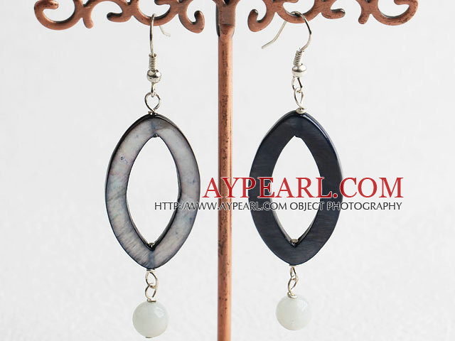 Nice Eye Shape Black Shell And Amazon Stone Dangle Earrings With Fish Hook