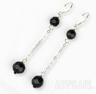 Simple Long Style Manmade Black Ball Crystal Link Charm Earrings With Fish Hook