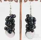 Wholesale Lovely Potato Shape Black Freshwater Pearl And Hear Black Lip Shell Cluster Earrings