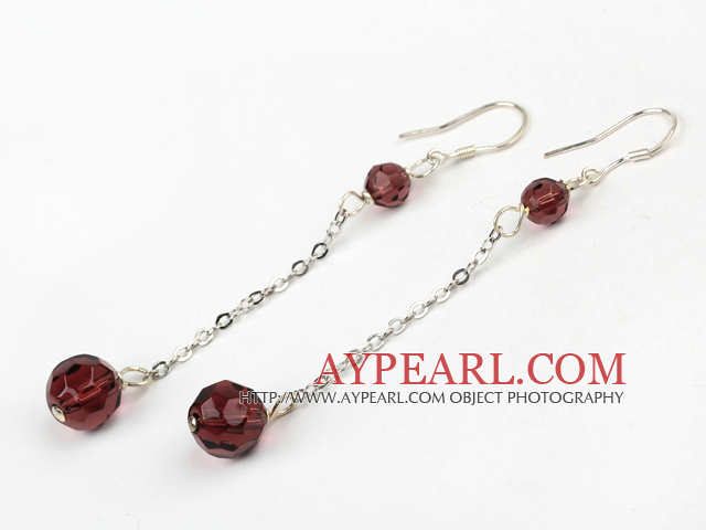 Fashion Manmade Wine Red Crystal Long Link Charm Earrings With Fish Hook 