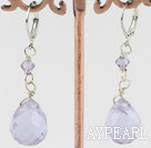 Lovely Purple Drop Shape Crystal Earrings With Lever Back Hook