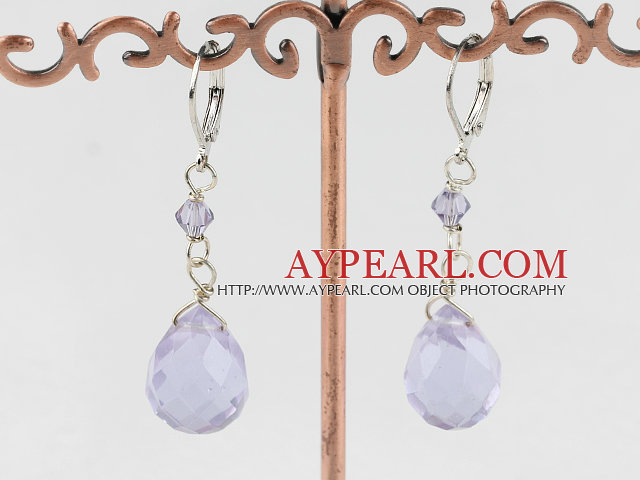 Lovely Purple Drop Shape Crystal Earrings With Lever Back Hook