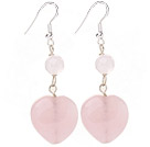 Fashion Round And Peach Heart Rose Quartz Dangle Earrings With Fish Hook
