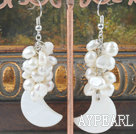 white pearl and shell earrings with 925 silver hook