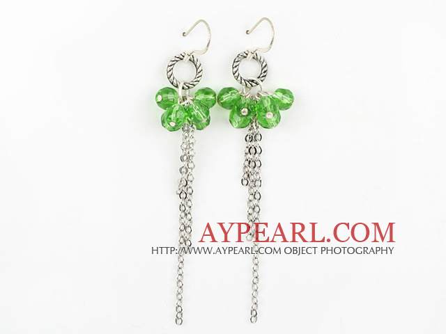 Fashion Manmade Apple Green Crystal Long Link Charm Earrings With Fish Hook 