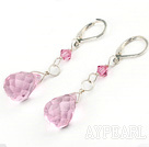 Lovely Pink Drop Shape Crystal Earrings With Lever Back Hook