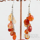 Cute Flat Round Red Agate Dangle Earrings With Fish Hook