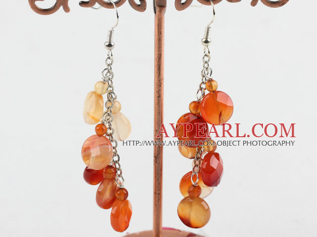 Cute Flat Round Red Agate Dangle Earrings With Fish Hook