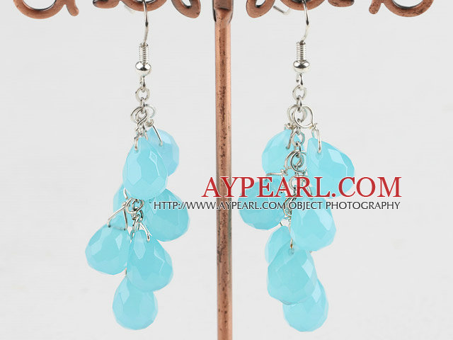 Lovely Manmade Sapphire Blue Teardrop Crystal Earrings With Fish Hook