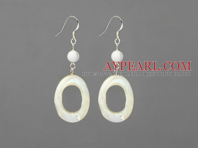 Fashion White Howlite And White Lip Shell Loops Dangle Earrings With Fish Hook