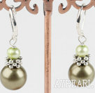 Lovely Green Series Freshwater Pearl And Round Sea Shell Bead Metal Charm Earrings With Lever Back Hook